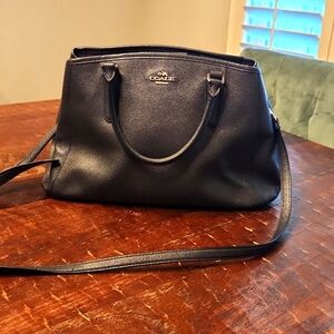 Coach pebbled leather navy blue crossbody satchel bag